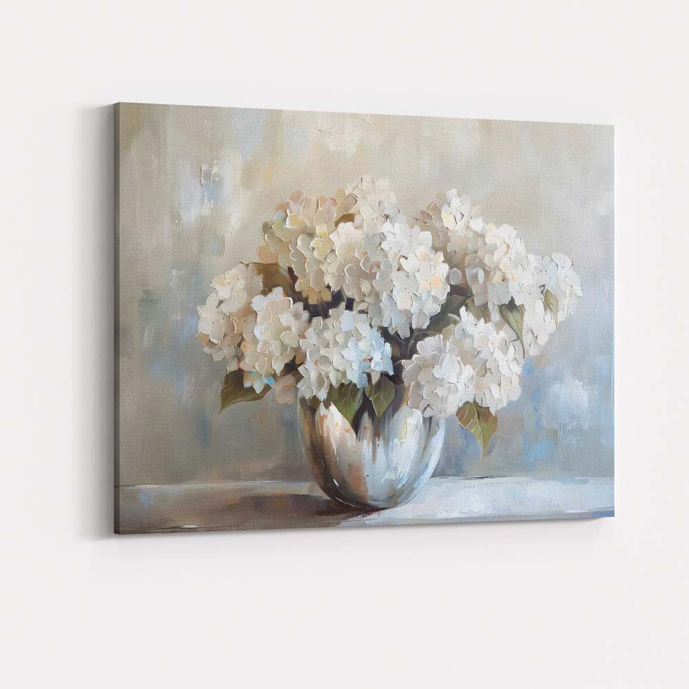 Elegant White Hydrangea Bouquet Impressionist Floral Still Life Canvas Wall Art Print Decor Picture Ready to Hang