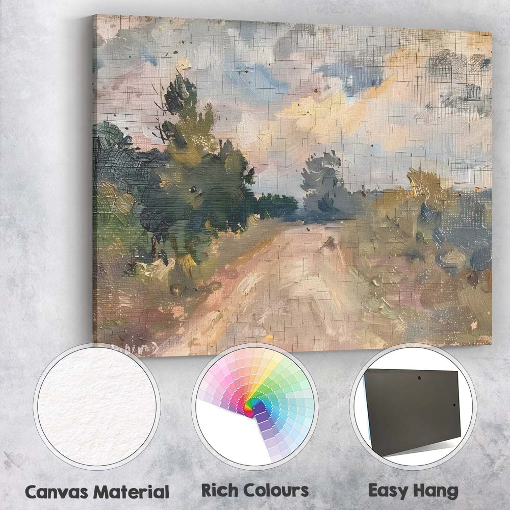 Abstract Impressionist Country Lane Scenic Landscape Canvas Wall Art Print Decor Picture Ready to Hang
