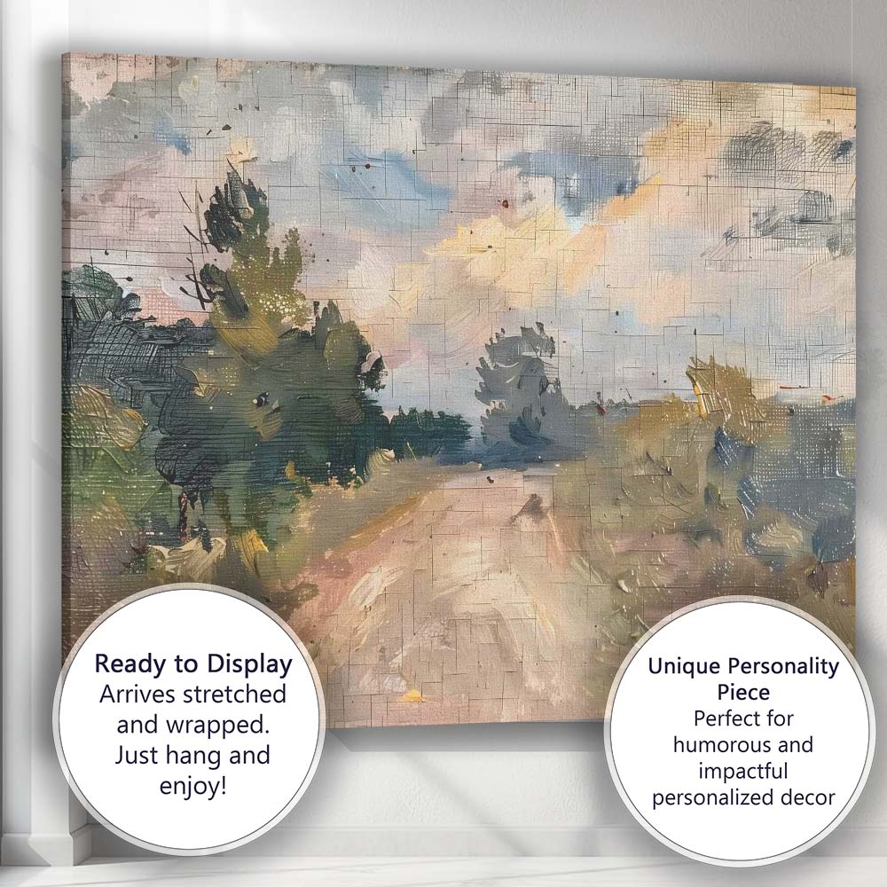 Abstract Impressionist Country Lane Scenic Landscape Canvas Wall Art Print Decor Picture Ready to Hang