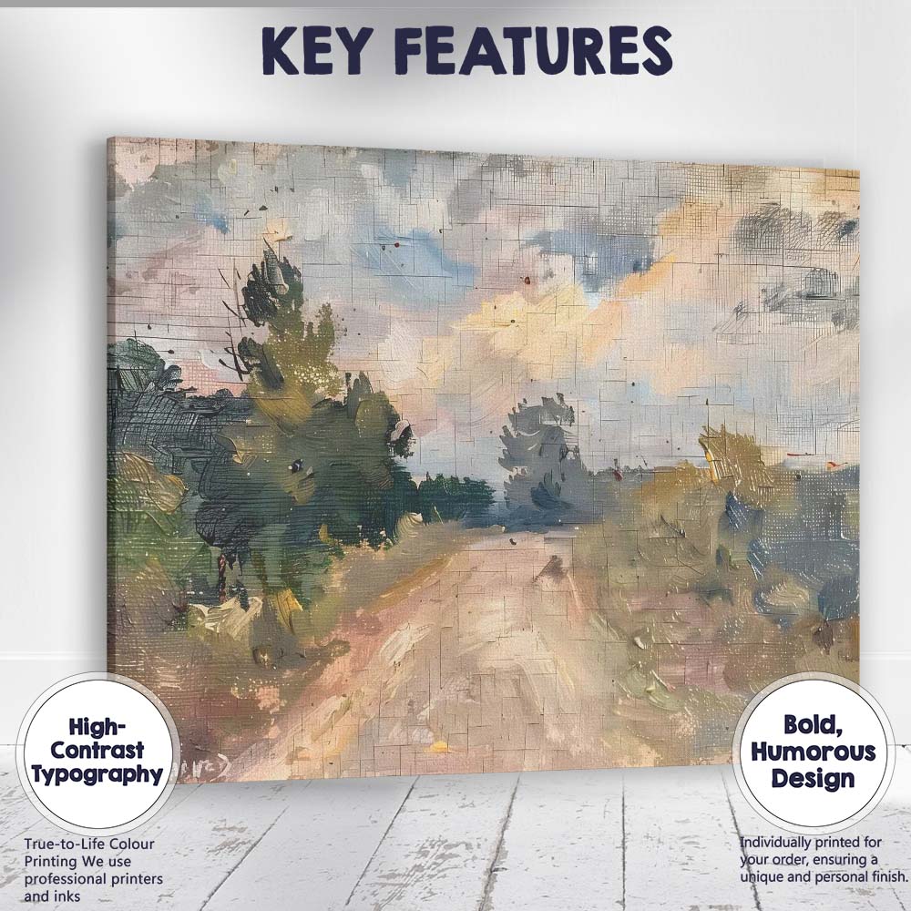 Abstract Impressionist Country Lane Scenic Landscape Canvas Wall Art Print Decor Picture Ready to Hang