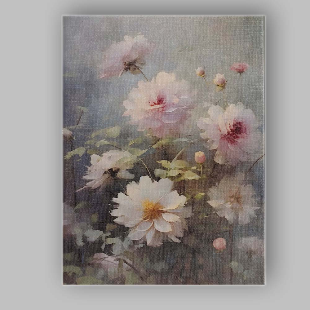 Delicate Blush Pink Garden Flowers Botanical Painting Canvas Wall Art Print Decor Picture Ready to Hang