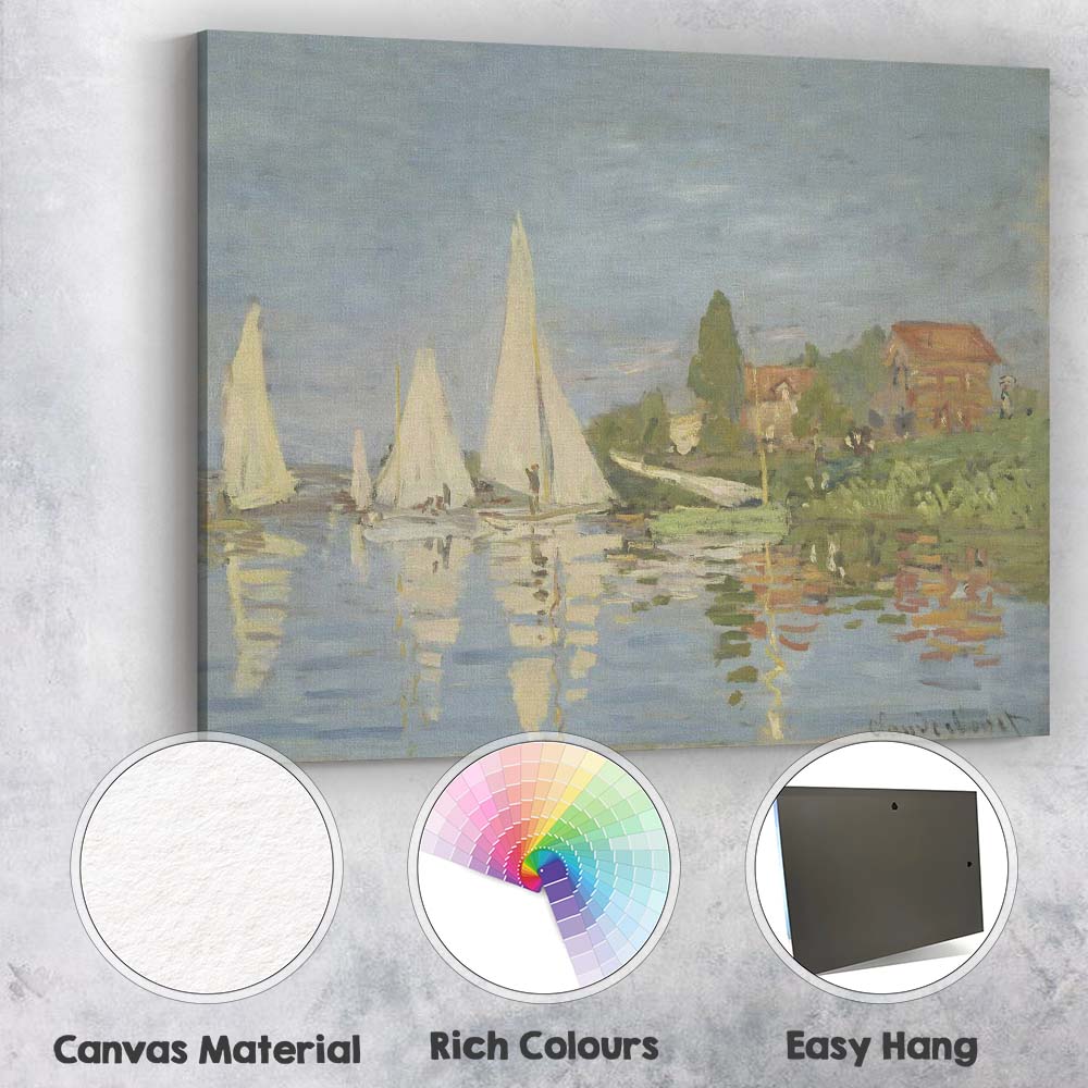 Claude Monet Style Sailboats Riverside Village Impressionist Canvas Wall Art Print Decor Picture Ready to Hang