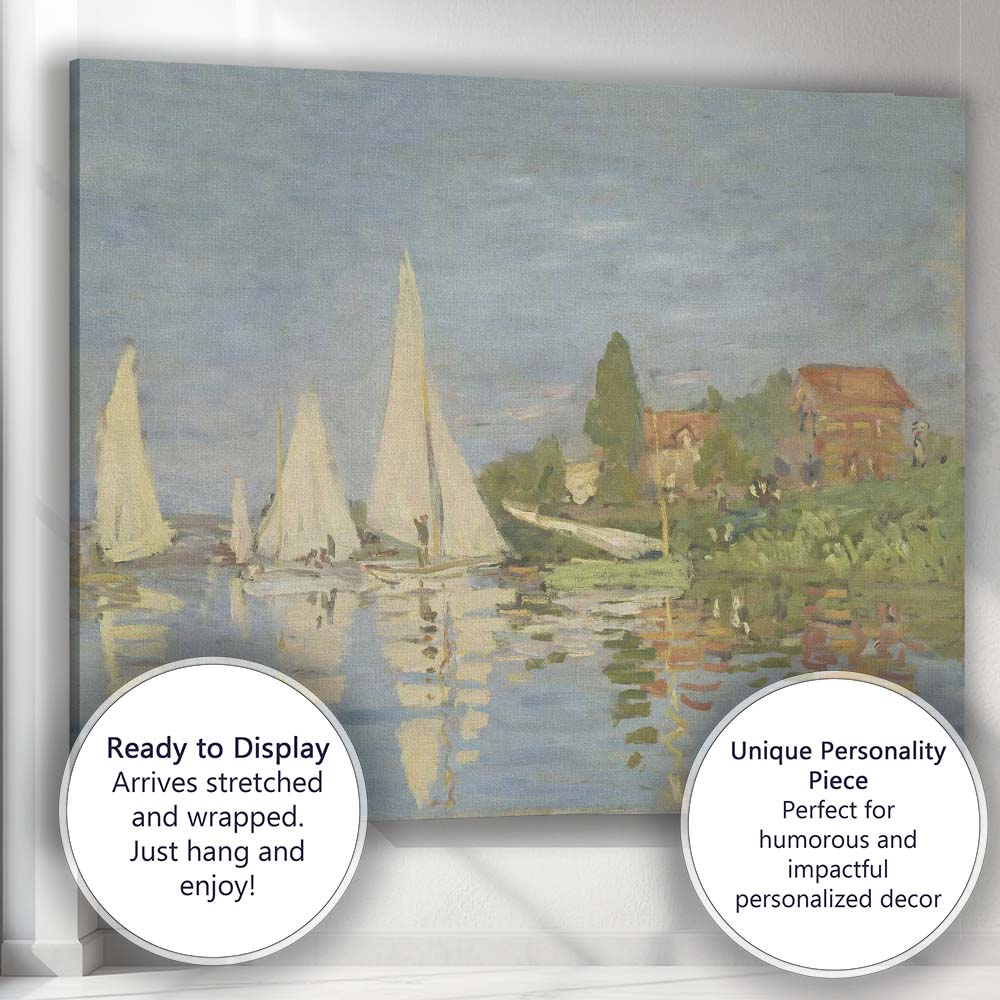 Claude Monet Style Sailboats Riverside Village Impressionist Canvas Wall Art Print Decor Picture Ready to Hang