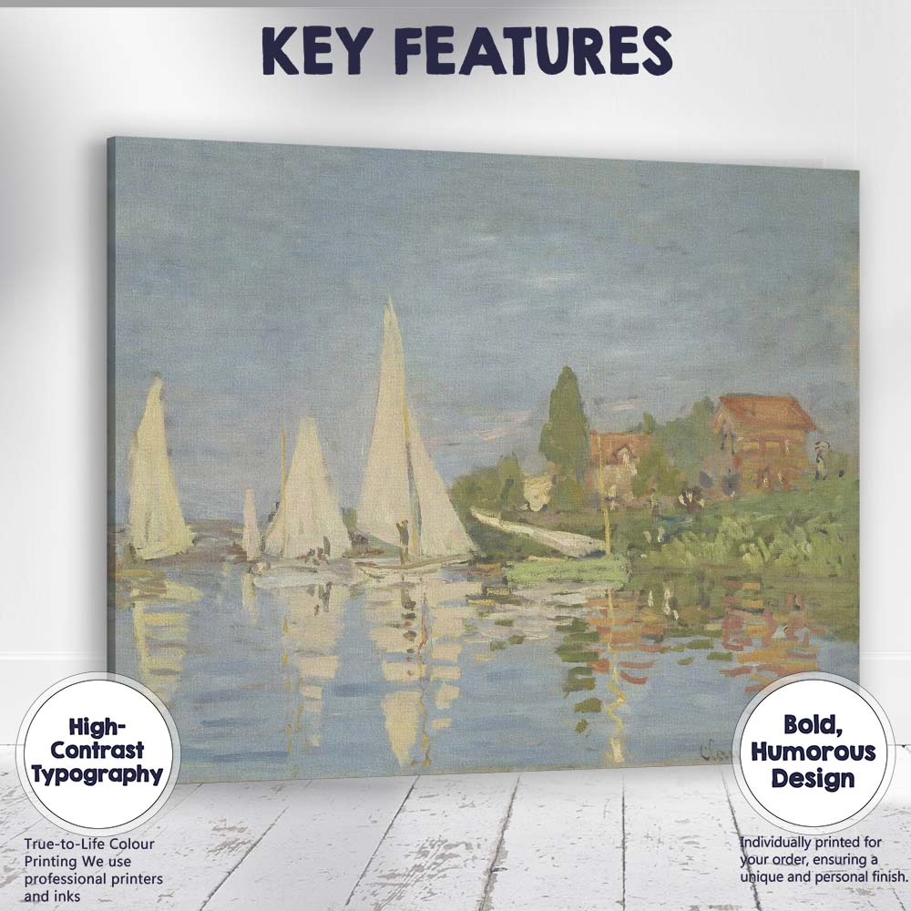 Claude Monet Style Sailboats Riverside Village Impressionist Canvas Wall Art Print Decor Picture Ready to Hang