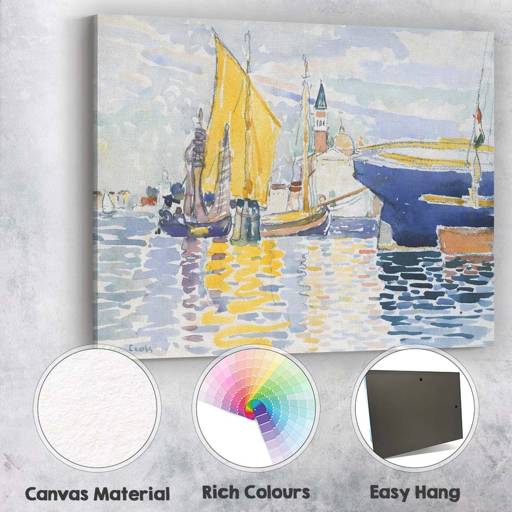 Yellow Sailboats Harbour Watercolour Coastal Landscape Canvas Wall Art Print Decor Picture Ready to Hang