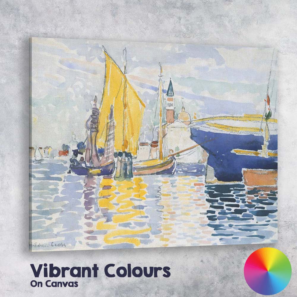 Yellow Sailboats Harbour Watercolour Coastal Landscape Canvas Wall Art Print Decor Picture Ready to Hang