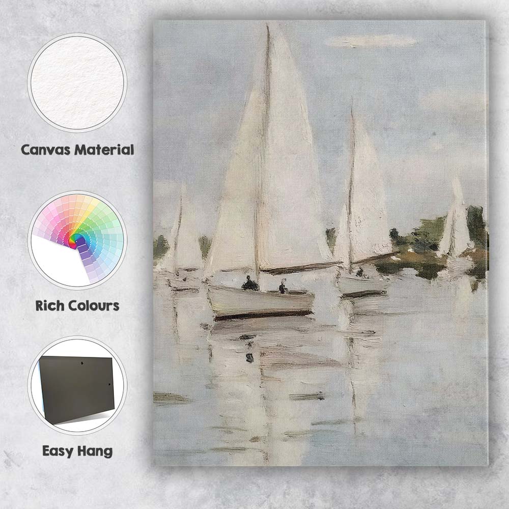 Soft Neutral Sailing Boats Coastal Marina Oil Painting Canvas Wall Art Print Decor Picture Ready to Hang