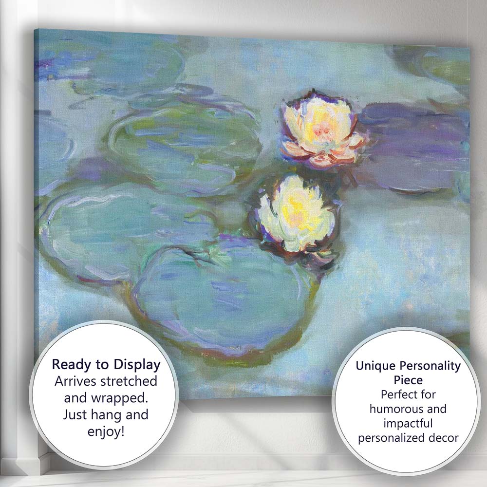 Impressionist Water Lily Pond Floral Botanical Painting Canvas Wall Art Print Decor Picture Ready to Hang