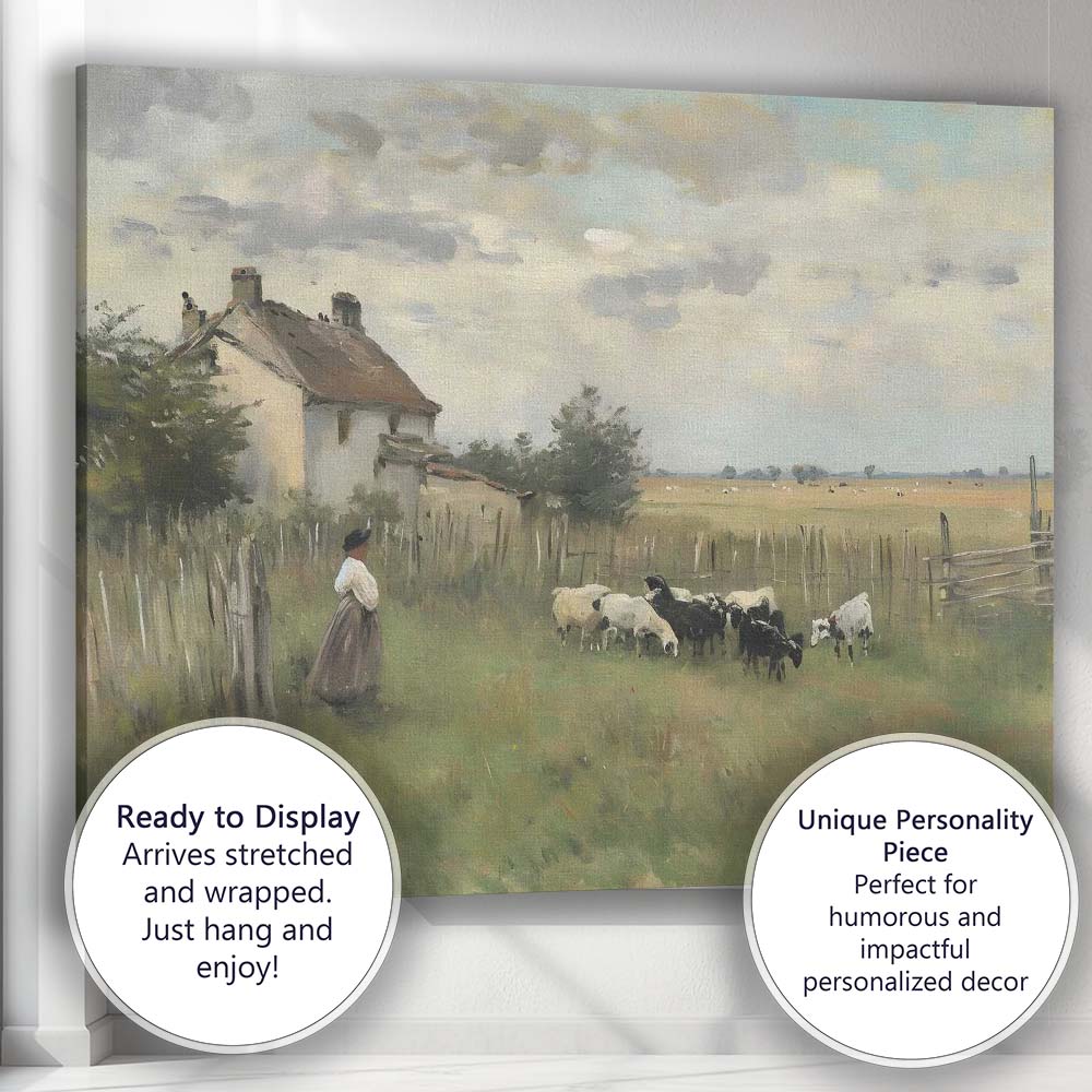 Rustic Countryside Farmhouse Sheep Pasture Landscape Canvas Wall Art Print Decor Picture Ready to Hang
