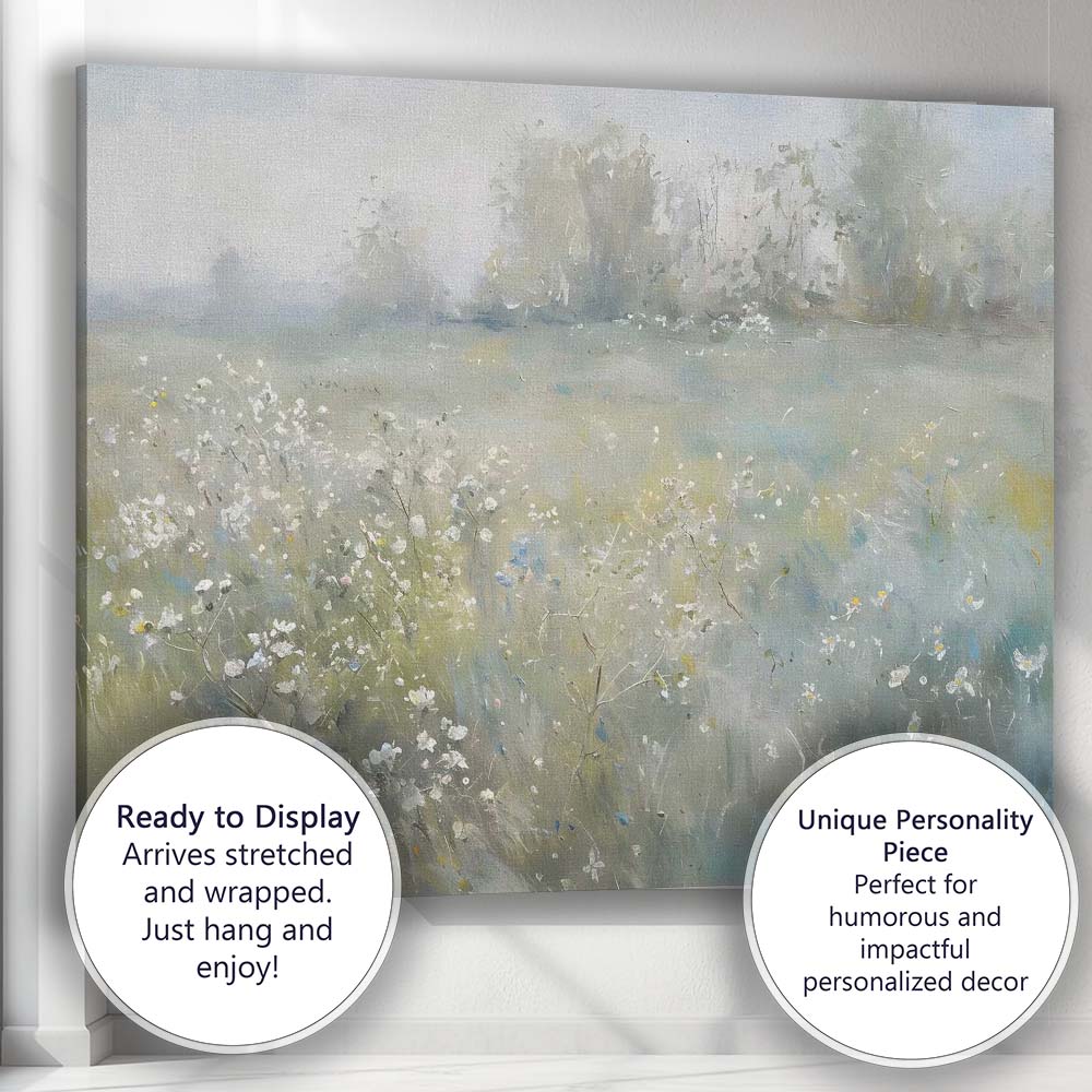 Dreamy Misty Wildflower Meadow Impressionist Landscape Canvas Wall Art Print Decor Picture Ready to Hang