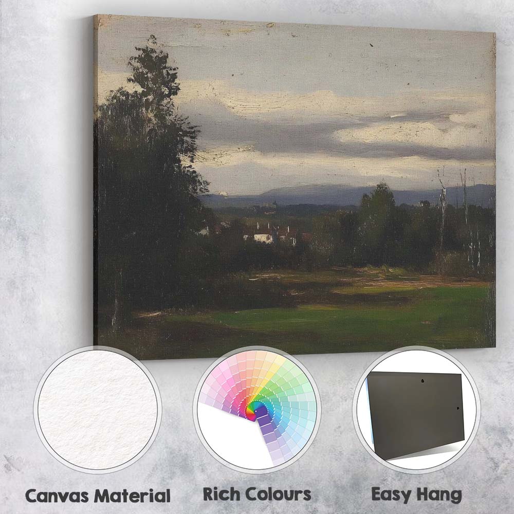 Moody Evening Countryside Landscape Impressionist Oil Painting Canvas Wall Art Print Decor Picture Ready to Hang