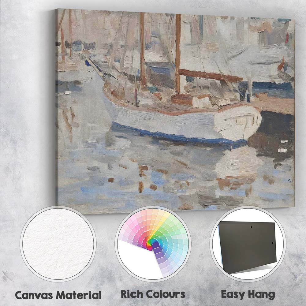 Coastal Harbour Fishing Boat Impressionist Marina Canvas Wall Art Print Decor Picture Ready to Hang