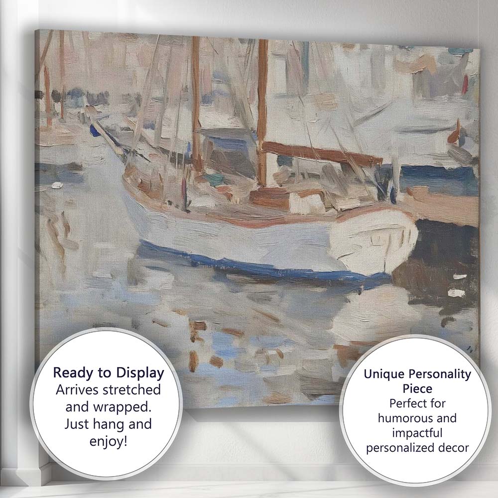 Coastal Harbour Fishing Boat Impressionist Marina Canvas Wall Art Print Decor Picture Ready to Hang
