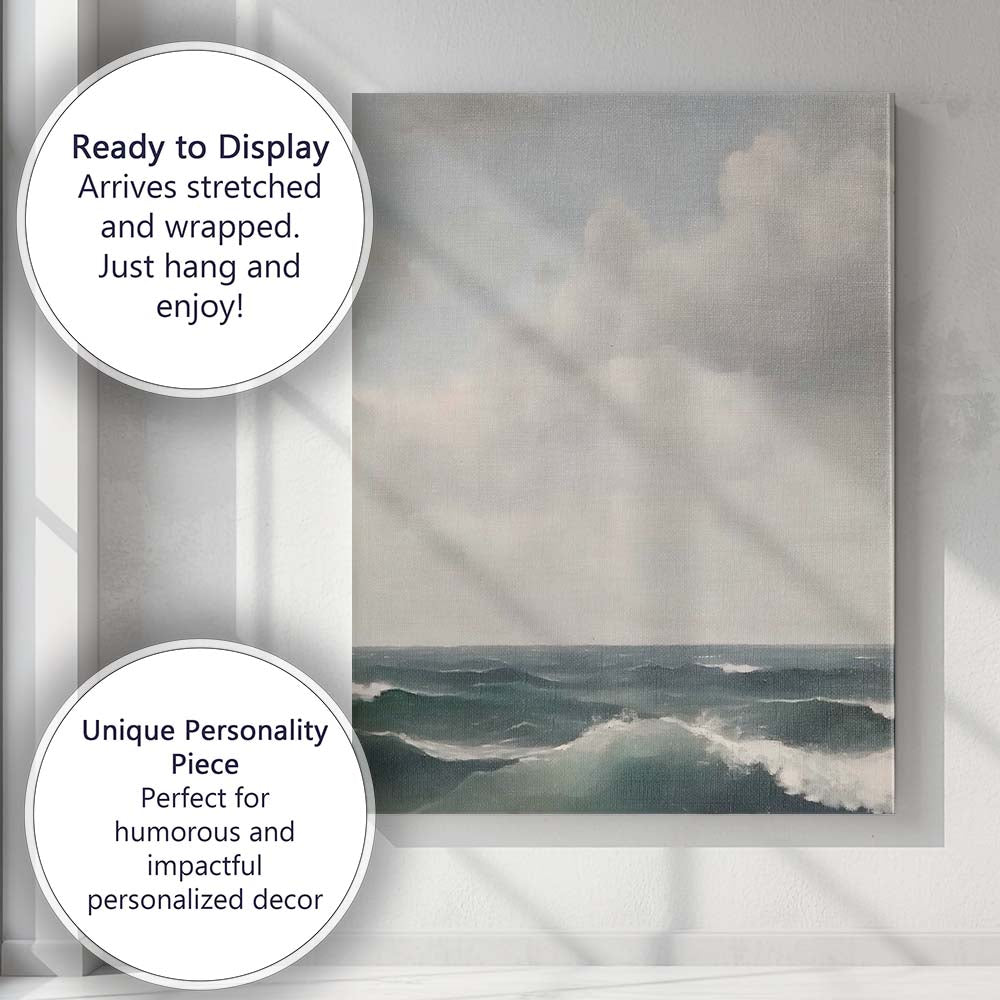 Minimalist Ocean Waves Contemporary Seascape Painting Canvas Wall Art Print Decor Picture Ready to Hang