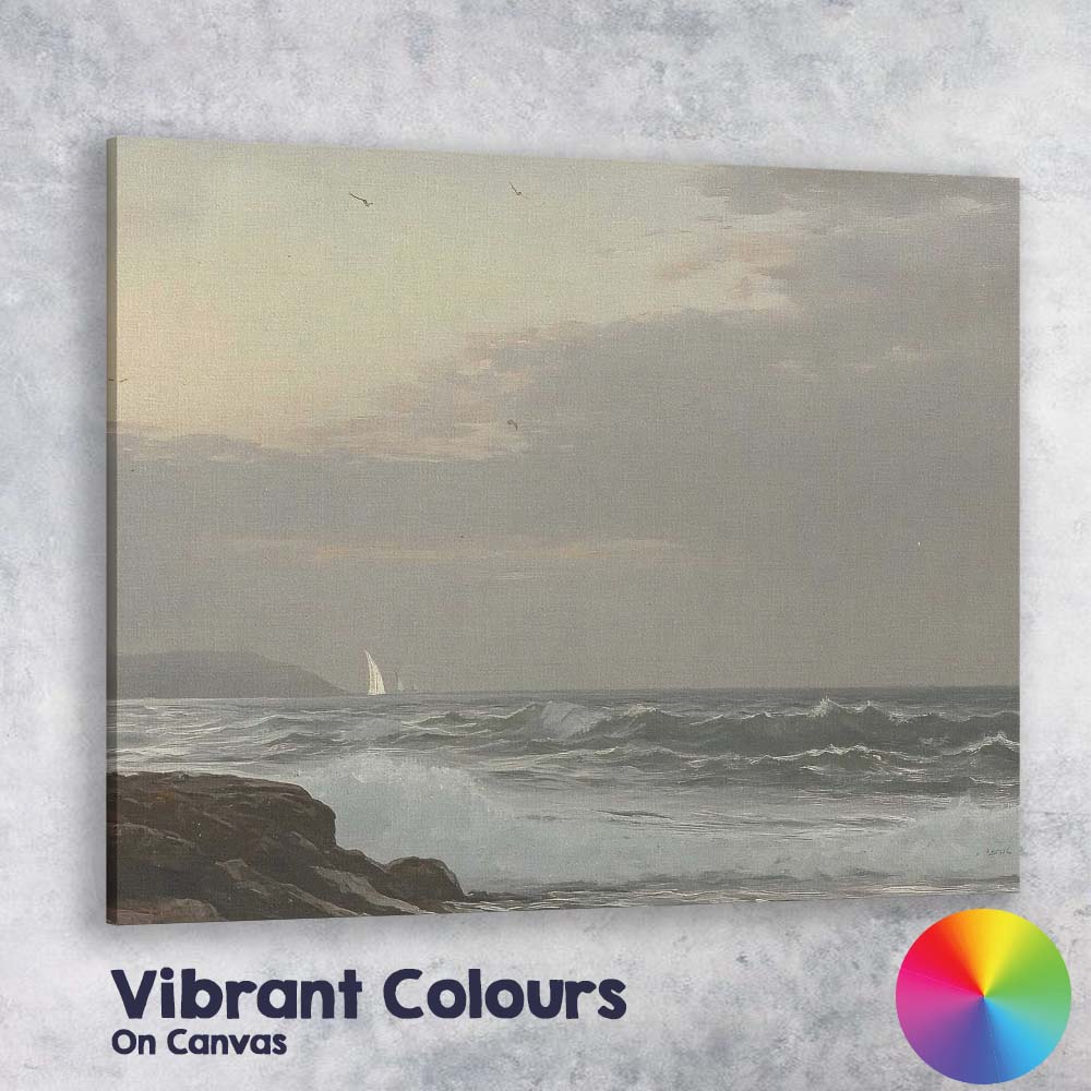 Stormy Coastal Waves Distant Sailboat Seascape Canvas Wall Art Print Decor Picture Ready to Hang
