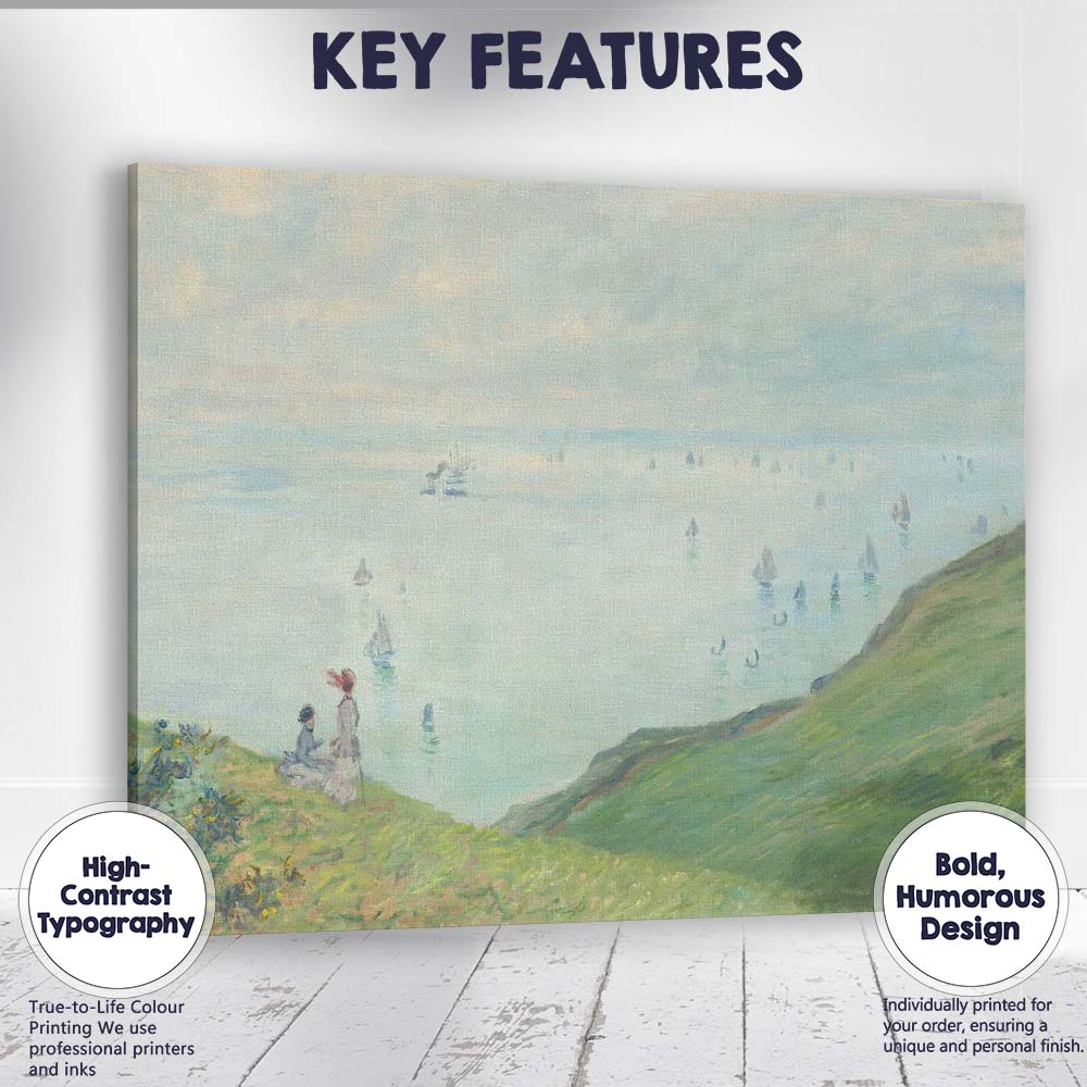 Monet Coastal Clifftop Sailboats Seascape Impressionist Canvas Wall Art Print Decor Picture Ready to Hang