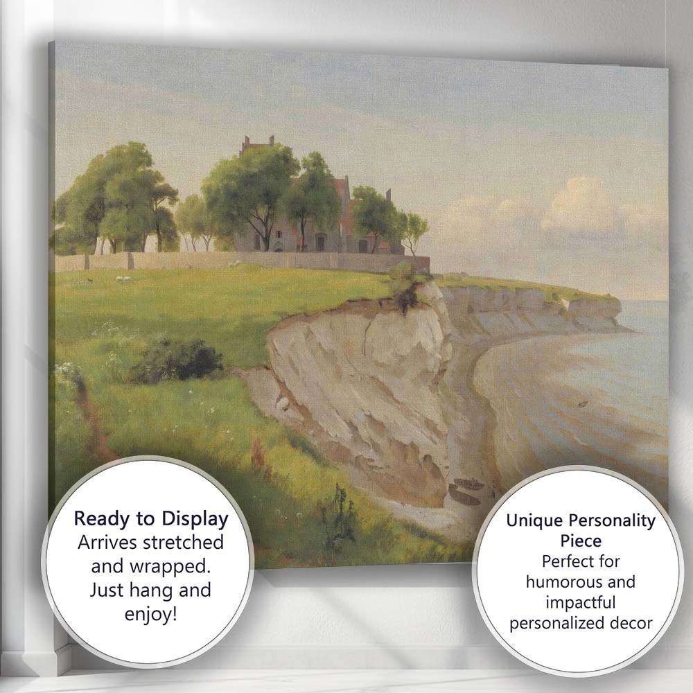 Peaceful Clifftop House Coastal Landscape Oil Painting Canvas Wall Art Print Decor Picture Ready to Hang
