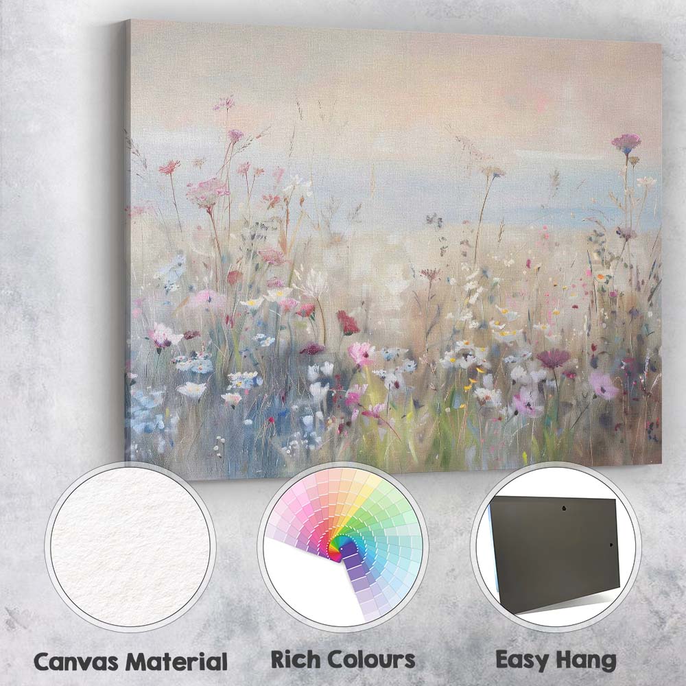 Soft Wildflower Meadow Coastal Horizon Pastel Botanical Canvas Wall Art Print Decor Picture Ready to Hang