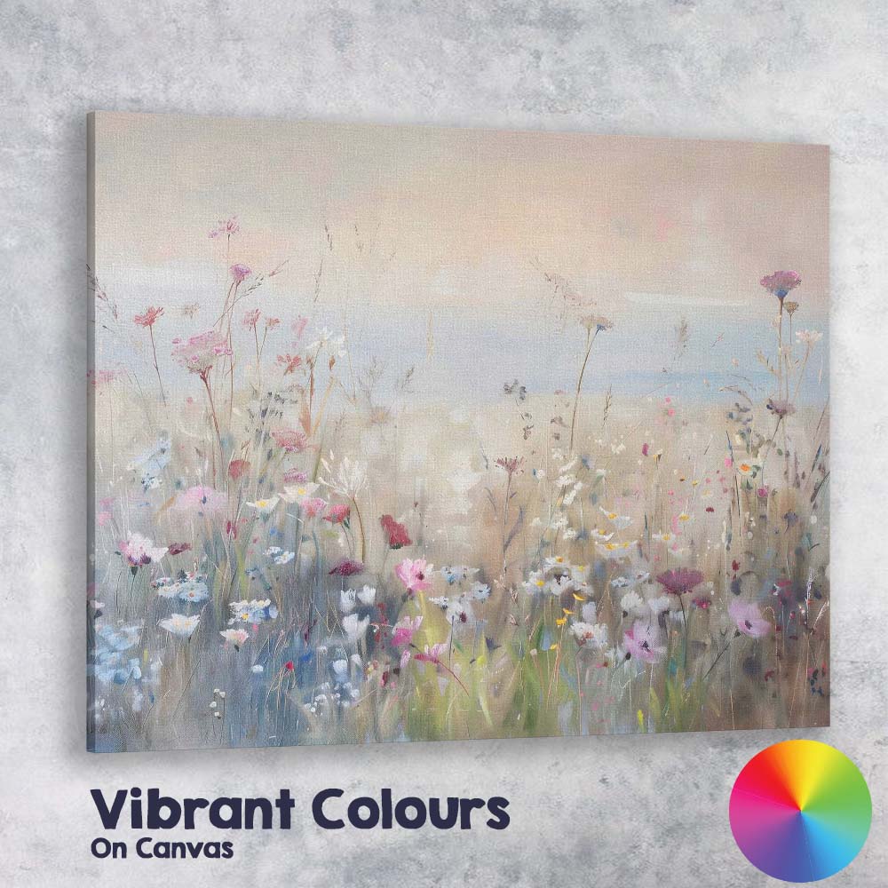 Soft Wildflower Meadow Coastal Horizon Pastel Botanical Canvas Wall Art Print Decor Picture Ready to Hang