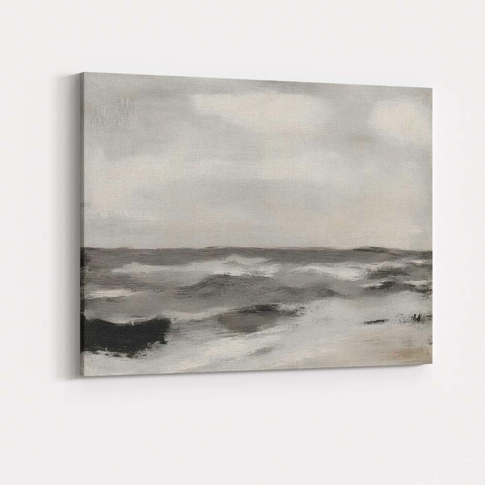 Minimal Monochrome Ocean Waves Contemporary Seascape Canvas Wall Art Print Decor Picture Ready to Hang