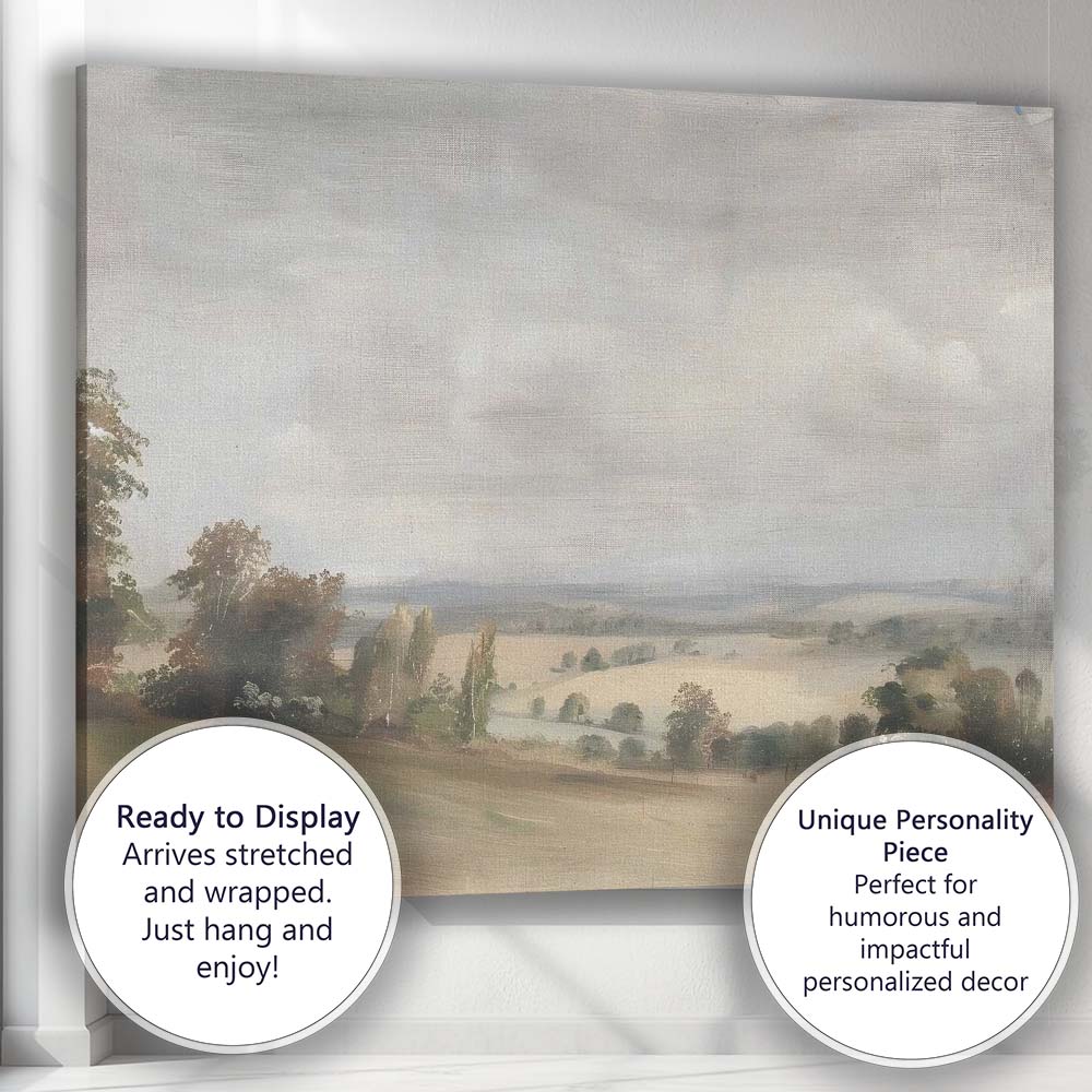 Soft Rolling Countryside Panoramic Landscape Impressionist Canvas Wall Art Print Decor Picture Ready to Hang