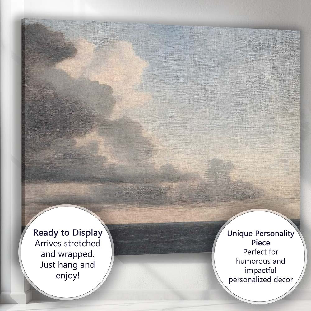 Dramatic Storm Clouds Over Calm Sea Minimalist Seascape Canvas Wall Art Print Decor Picture Ready to Hang