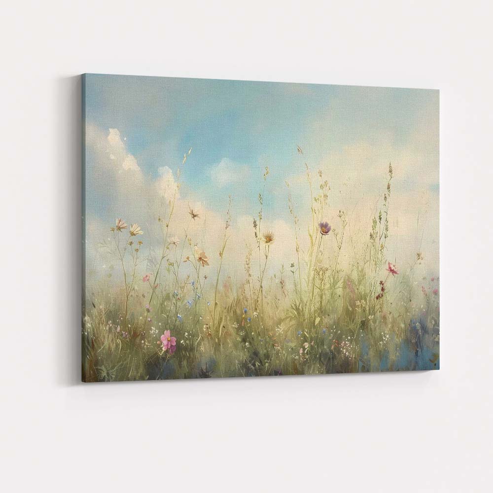 Soft Pastel Wildflower Meadow Impressionist Landscape Canvas Wall Art Print Decor Picture Ready to Hang