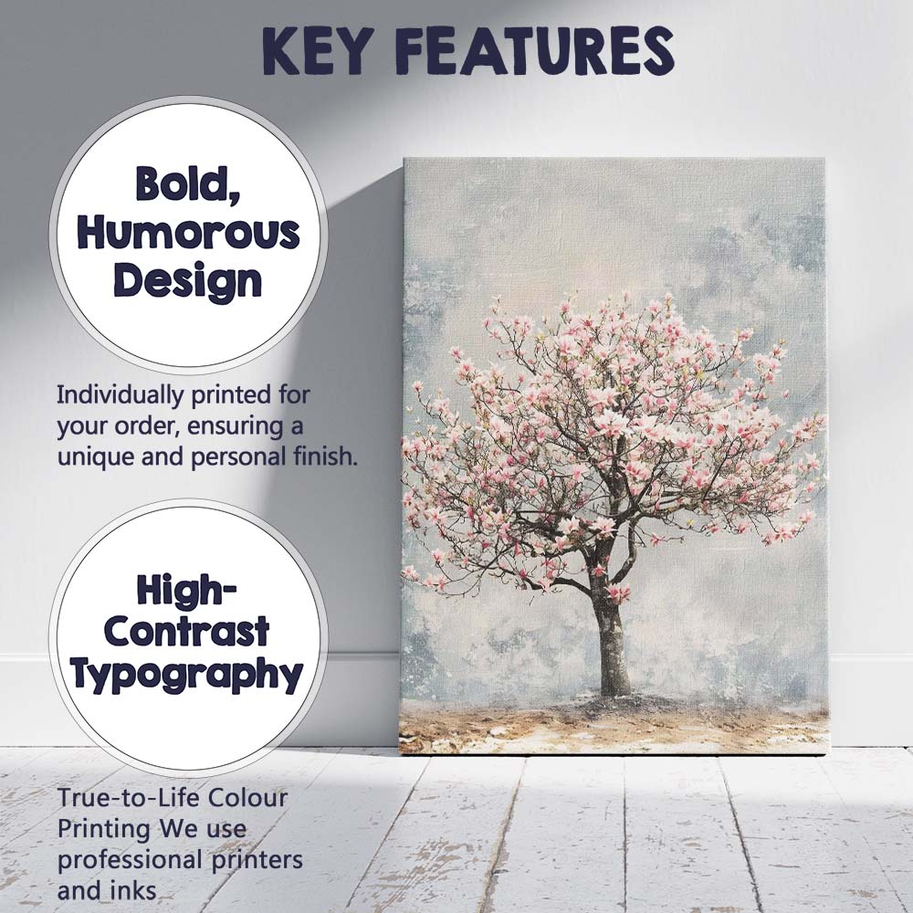 Blush Pink Magnolia Blossom Tree Impressionist Floral Canvas Wall Art Print Decor Picture Ready to Hang