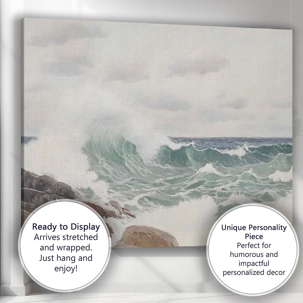 Coastal Ocean Waves Rocky Shore Seascape Impressionist Canvas Wall Art Print Decor Picture Ready to Hang