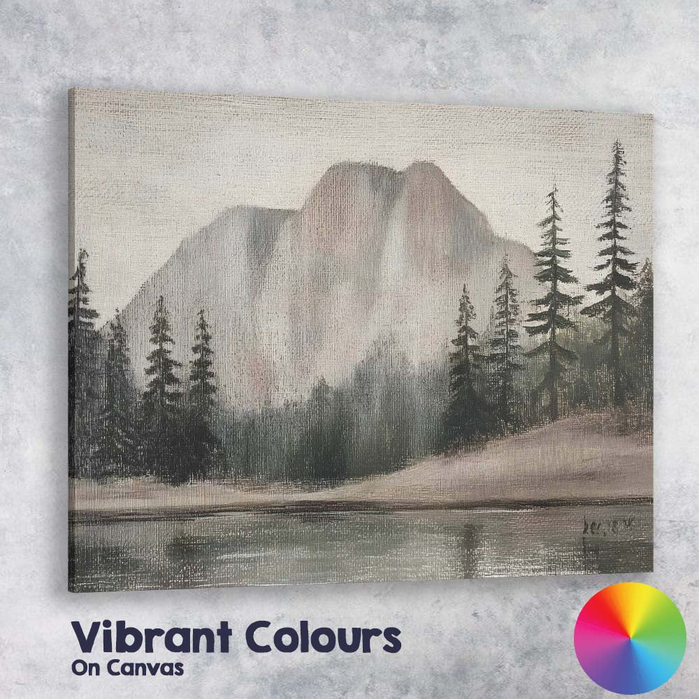 Misty Mountain Forest Lake Monochrome Landscape Canvas Wall Art Print Decor Picture Ready to Hang