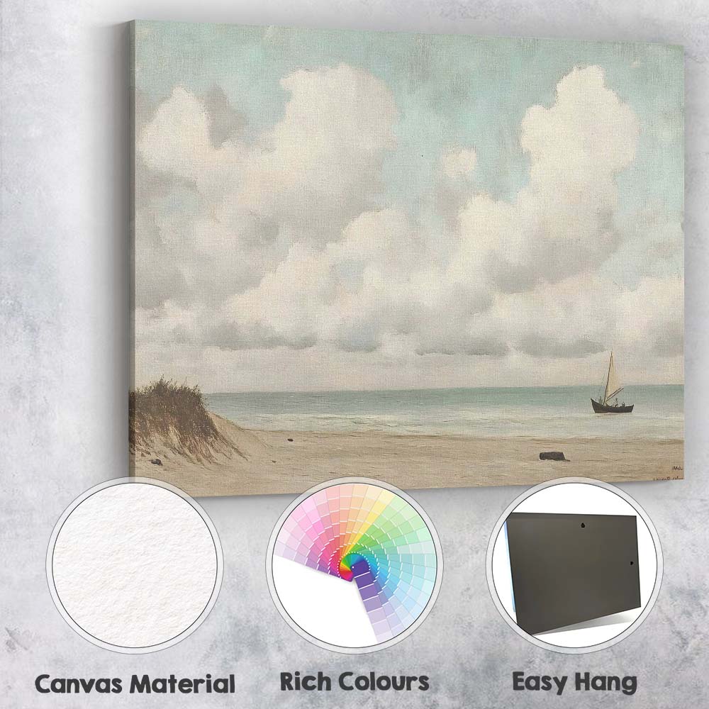 Tranquil Sandy Beach Sailboat Coastal Seascape Canvas Wall Art Print Decor Picture Ready to Hang