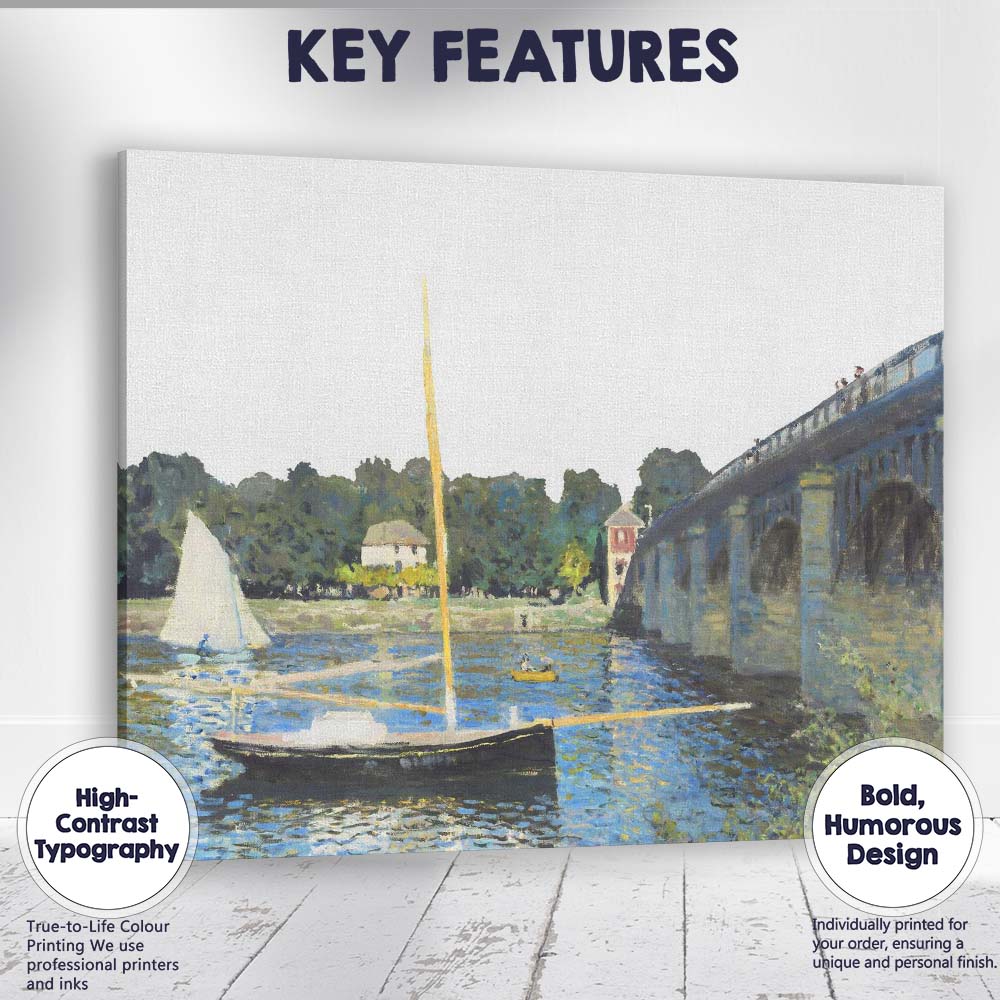 Sunlit River Bridge Sailing Boats Impressionist Landscape Canvas Wall Art Print Decor Picture Ready to Hang