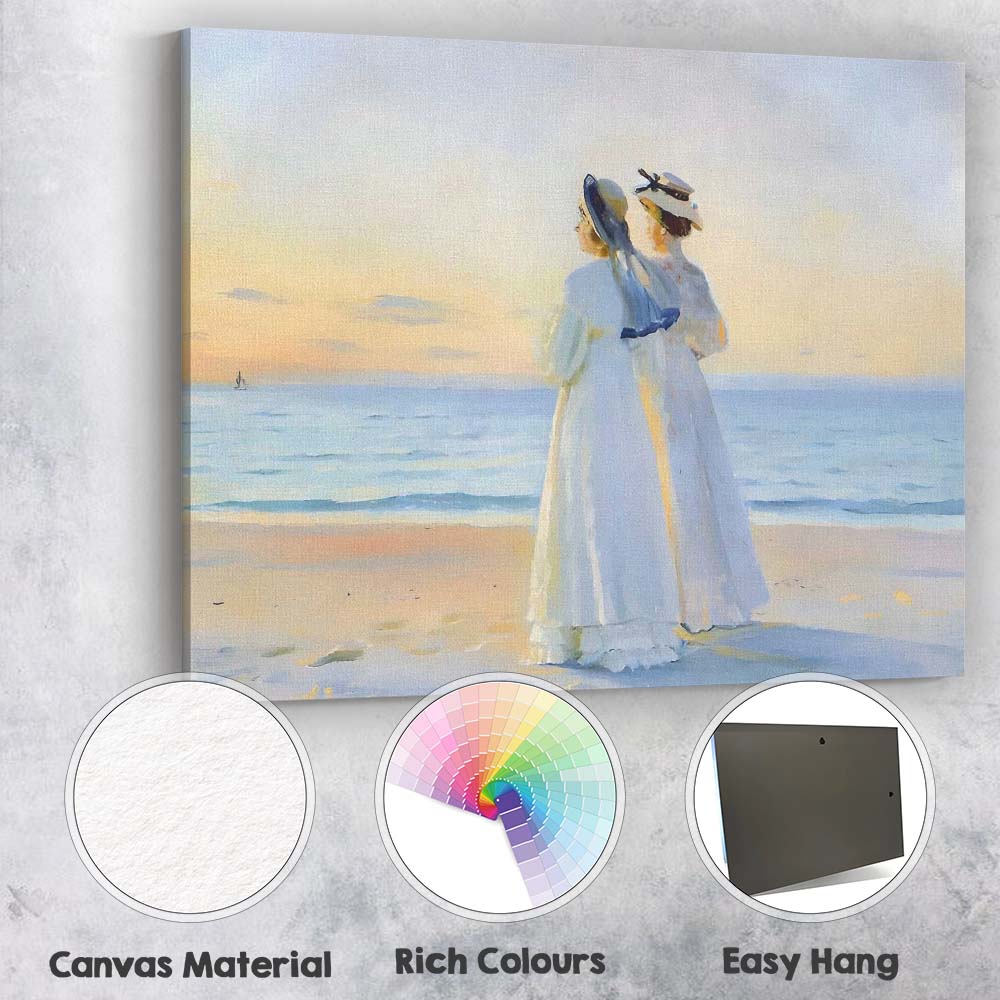 Elegant Women Watching Sunset Beach Impressionist Canvas Wall Art Print Decor Picture Ready to Hang