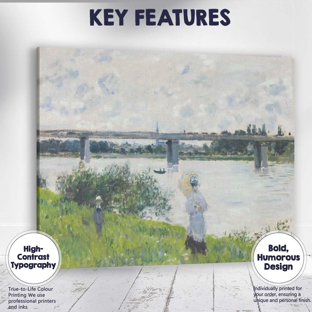 Impressionist Riverside Bridge Summer Landscape with Figures Canvas Wall Art Print Decor Picture Ready to Hang
