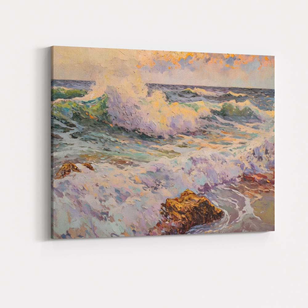 Expressive Ocean Waves Coastal Seascape Impressionist Painting Canvas Wall Art Print Decor Picture Ready to Hang