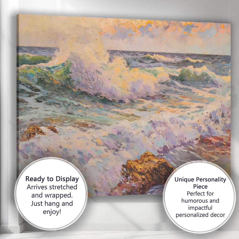 Expressive Ocean Waves Coastal Seascape Impressionist Painting Canvas Wall Art Print Decor Picture Ready to Hang