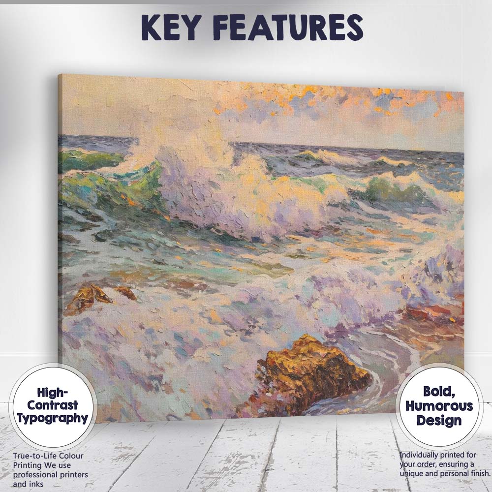 Expressive Ocean Waves Coastal Seascape Impressionist Painting Canvas Wall Art Print Decor Picture Ready to Hang