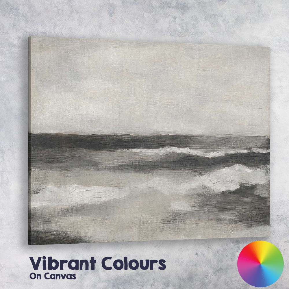 Monochrome Coastal Waves Minimalist Seascape Painting Canvas Wall Art Print Decor Picture Ready to Hang