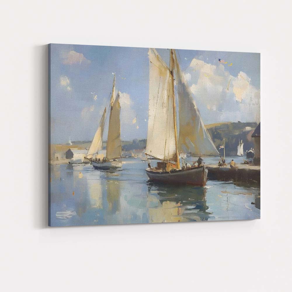 Classic Sailboats Harbour Impressionist Coastal Painting Canvas Wall Art Print Decor Picture Ready to Hang