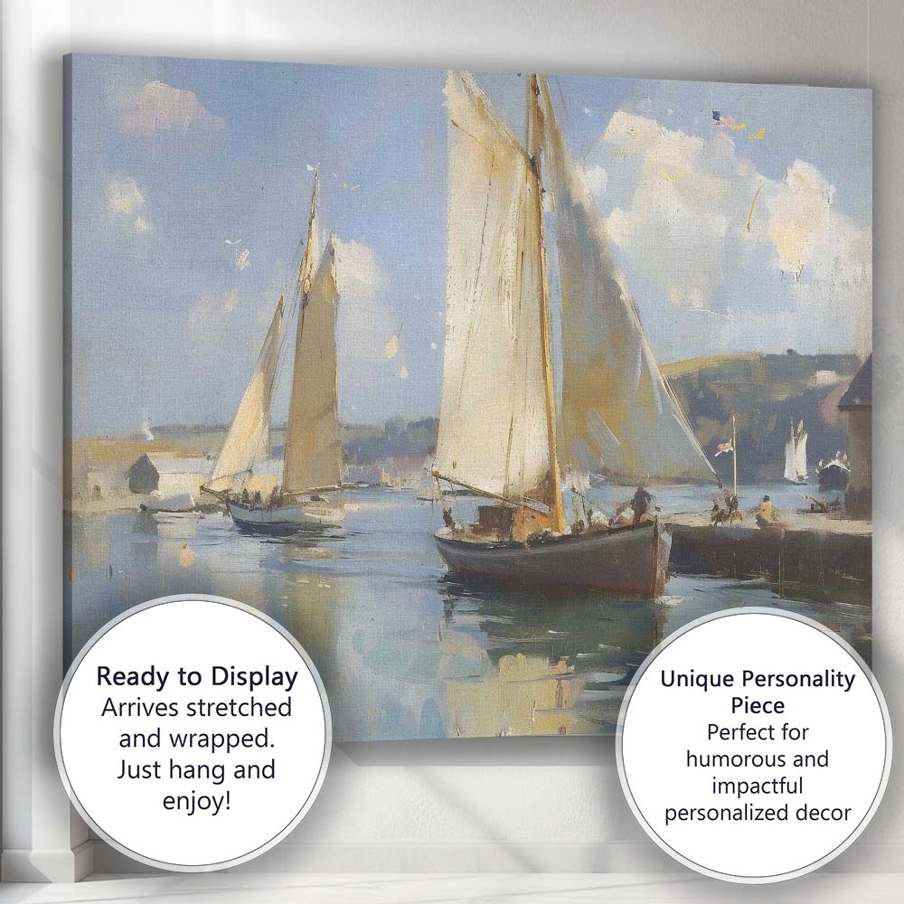 Classic Sailboats Harbour Impressionist Coastal Painting Canvas Wall Art Print Decor Picture Ready to Hang