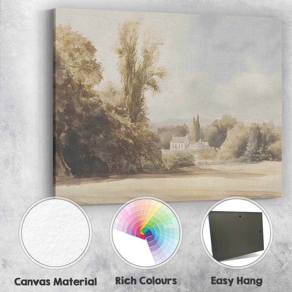Elegant Country Estate Watercolour Landscape Painting Canvas Wall Art Print Decor Picture Ready to Hang