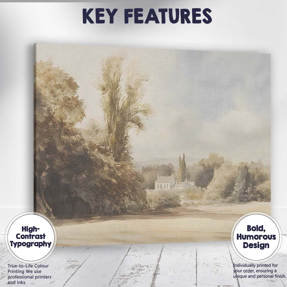 Elegant Country Estate Watercolour Landscape Painting Canvas Wall Art Print Decor Picture Ready to Hang