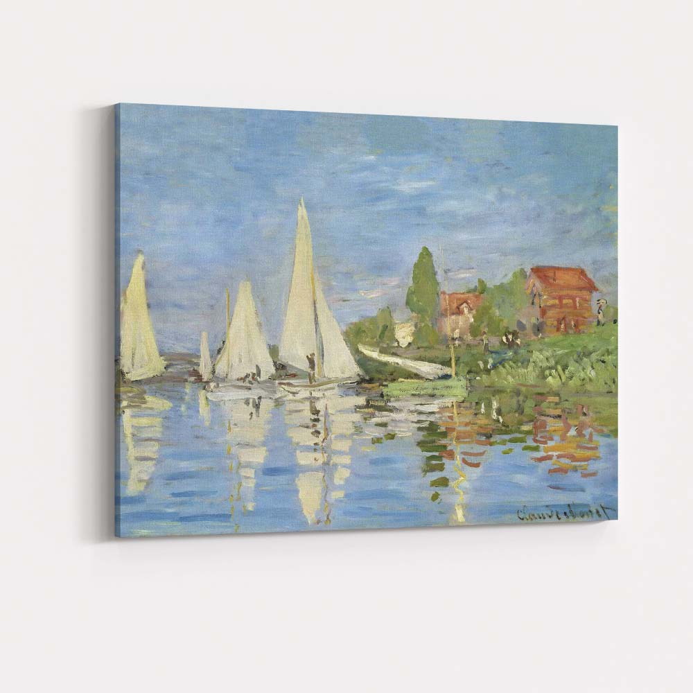 Claude Monet Style Sailboats Riverside Village Impressionist Canvas Wall Art Print Decor Picture Ready to Hang