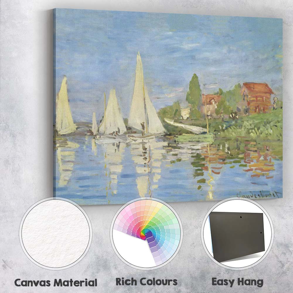 Claude Monet Style Sailboats Riverside Village Impressionist Canvas Wall Art Print Decor Picture Ready to Hang