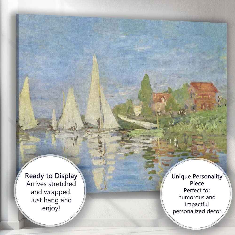 Claude Monet Style Sailboats Riverside Village Impressionist Canvas Wall Art Print Decor Picture Ready to Hang
