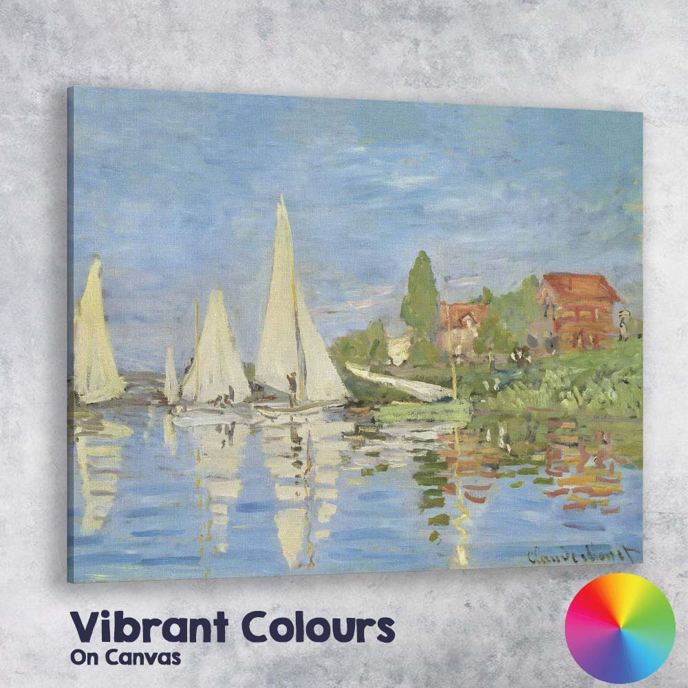 Claude Monet Style Sailboats Riverside Village Impressionist Canvas Wall Art Print Decor Picture Ready to Hang