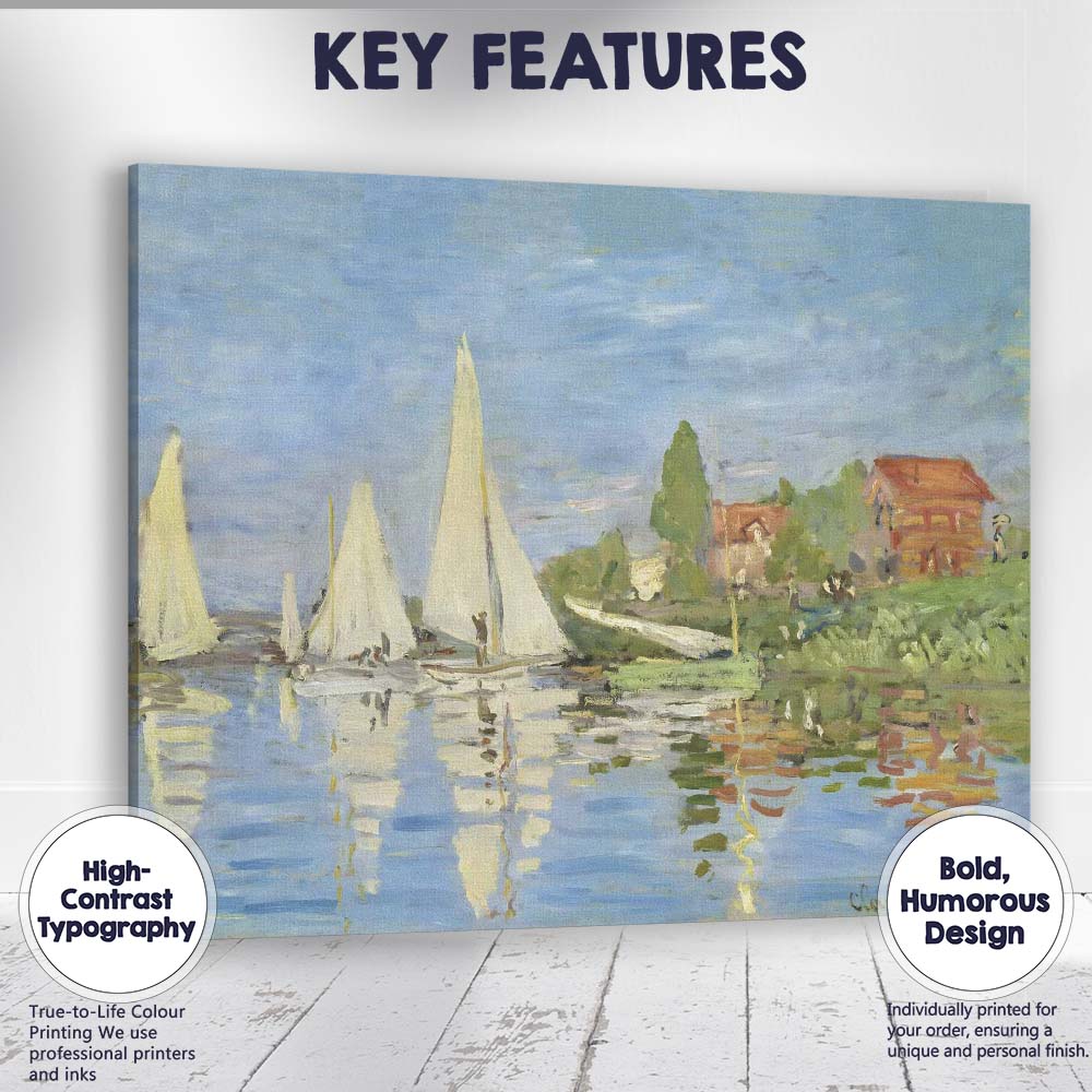 Claude Monet Style Sailboats Riverside Village Impressionist Canvas Wall Art Print Decor Picture Ready to Hang