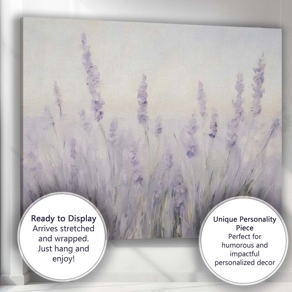 Minimalist Lavender Field Soft Botanical Floral Canvas Wall Art Print Decor Picture Ready to Hang