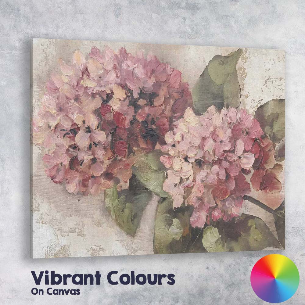 Soft Pink Hydrangea Floral Impressionist Oil Painting Canvas Wall Art Print Decor Picture Ready to Hang