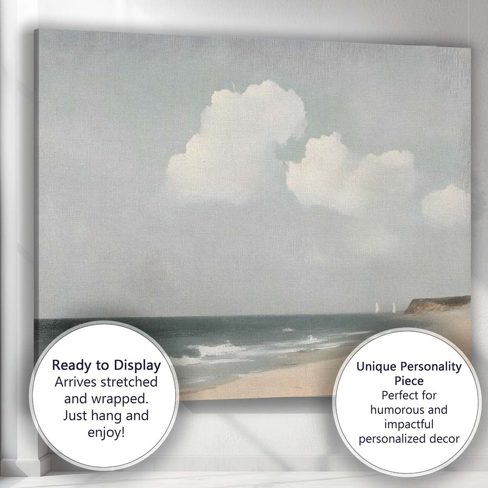Minimalist Tranquil Sandy Beach Soft Coastal Seascape Canvas Wall Art Print Decor Picture Ready to Hang